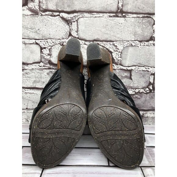 Naya Black Leather Cross Strap Casual Wooden Heel Sandals Women’s Sz 7M US/38EU - Picture 7 of 16